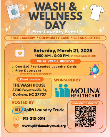 Molina Healthcare and Uplift Laundry Truck to Host a “Wash and Wellness” Free Laundry Event in Durham
