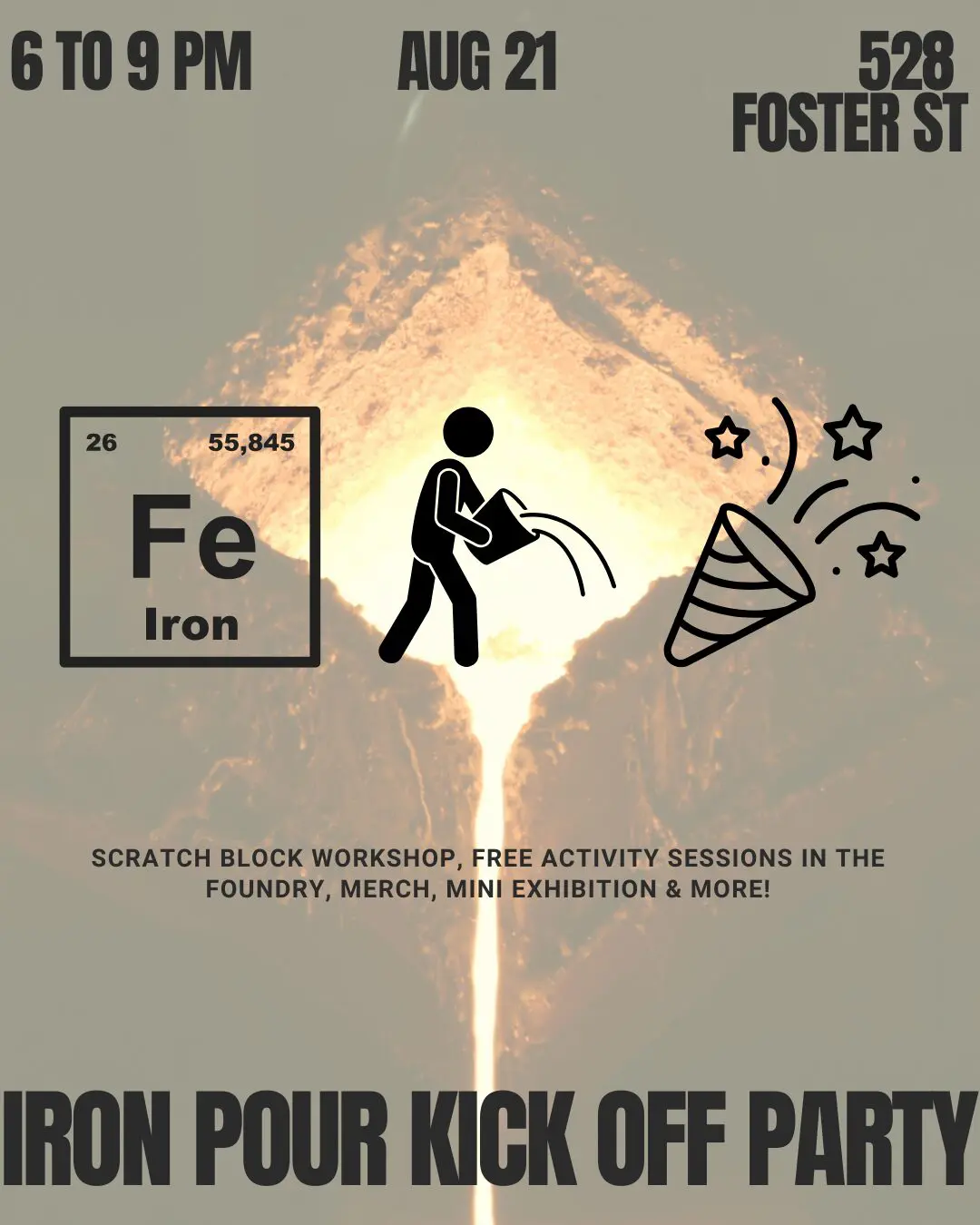Iron Pour Kick off Party Flyer