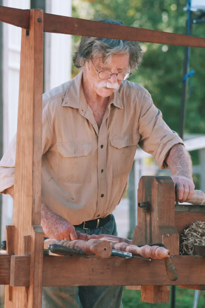 Roy Underhill wood crafting at GreenWood Wrights' Fest.