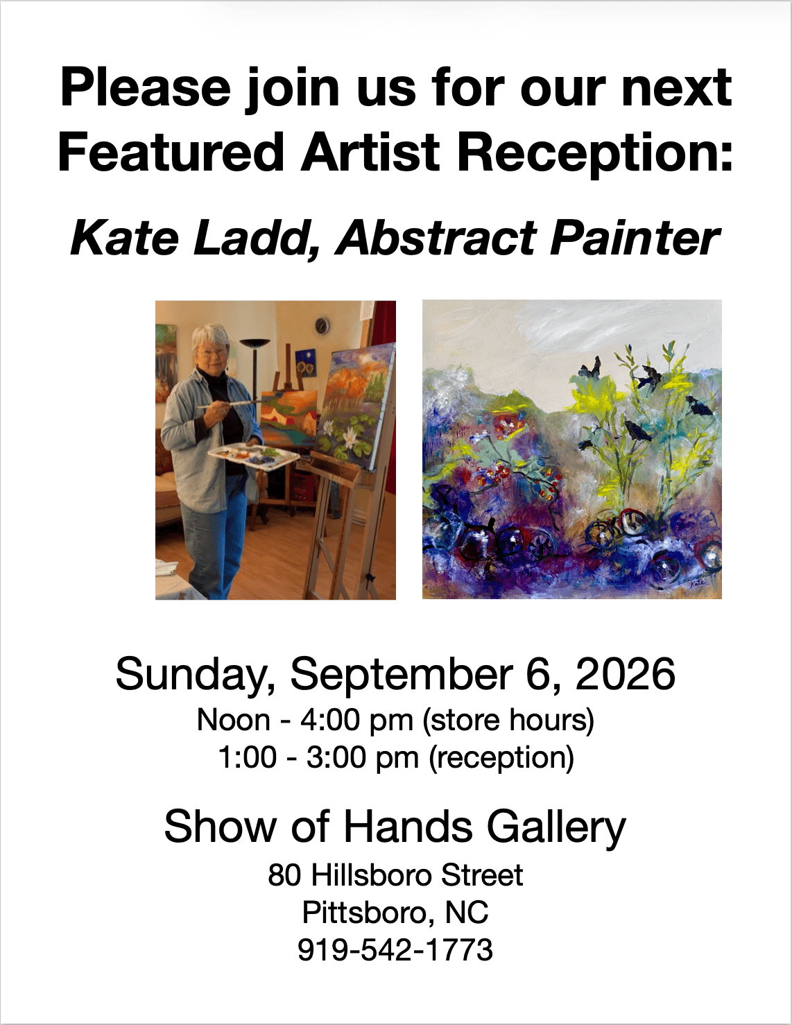 Show of Hands Gallery’s First Sunday in Pittsboro — Arts & culture in Show of Hands Gallery · Pittsboro, NC