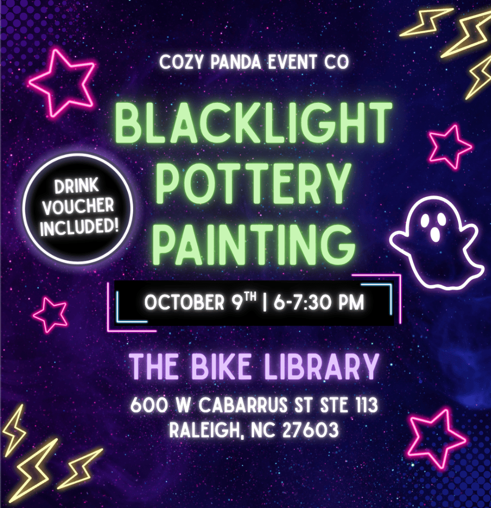 Blacklight Pottery Painting with Cozy Panda — Arts & culture in The Bike Library