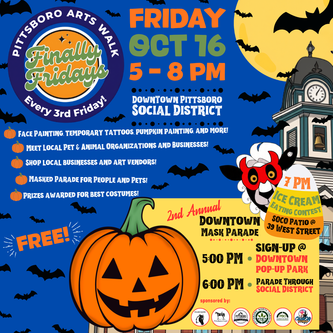 Pittsboro Finally Fridays Arts Walk and Mask Parade — Family fun in Downtown Pittsboro · Pittsboro